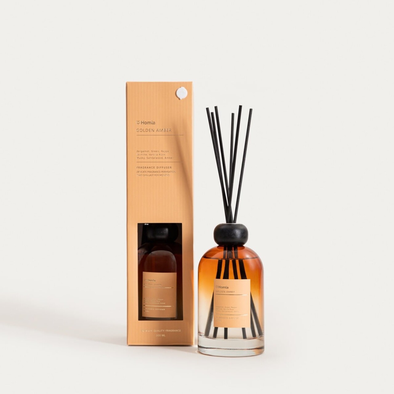 Difuzor de parfum cu betisoare Veluma, Homla, 500 ml, sticla, portocaliu - imagine 5